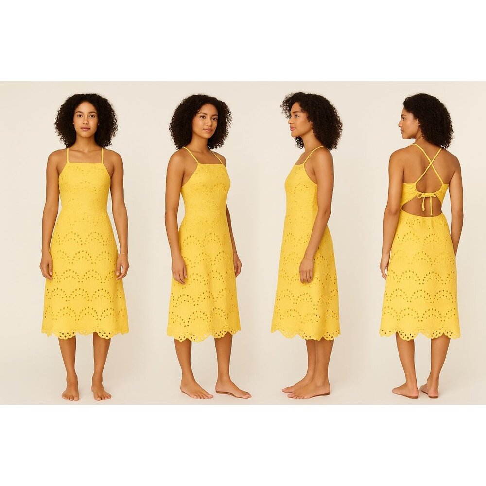 Andie Swim The Roatan Midi Dress Womens Small Pineapple Cotton Eyelet Lace Lined - Picture 12 of 16